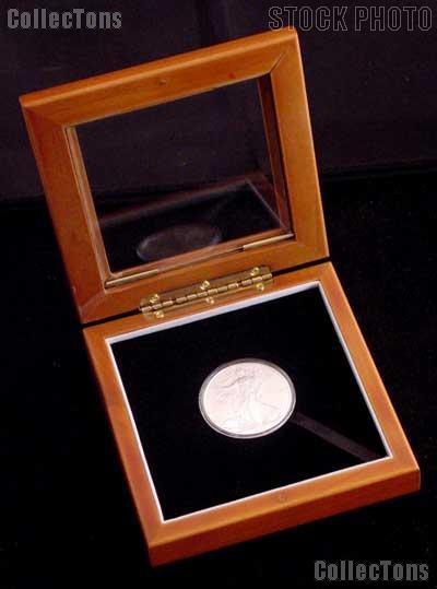 2010 American Silver Eagle Dollar in a Glass Top Wooden Coin Box w/ Coin Holder