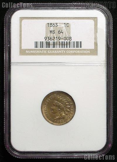 1863 Indian Head Cent in NGC MS 64