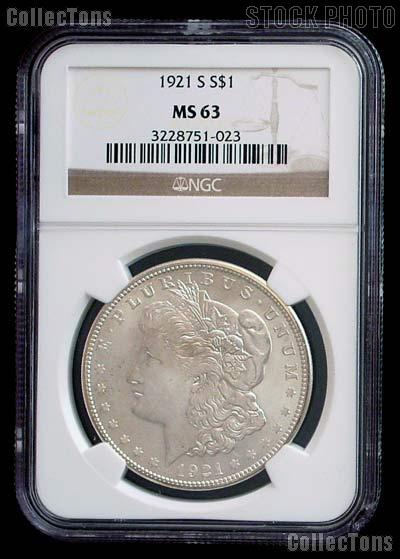 1921-S Morgan Silver Dollar in NGC MS 63