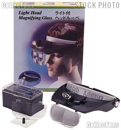 Headband Magnifier Illuminated Binocular Style w/ 4 Lenses 1.2x, 1.8x, 2.5x, 3.5x