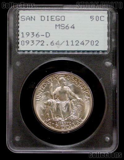 1936-D California Pacific International Exposition San Diego Commemorative Silver Half Dollar in PCGS MS 64