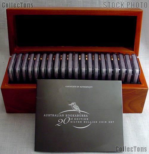 2009 Australian Kookaburra 20th Anniversary Silver Bullion Coin Set (20 coins) in NGC MS 69