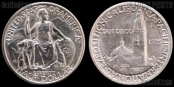 1935-S San Diego California Pacific International Exposition Commemorative Silver Half Dollar in AU+ Condition