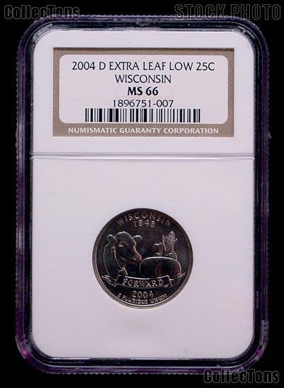 2004-D "Extra Leaf Low" Wisconsin State Quarter in NGC MS 66