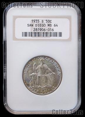 1935-S San Diego California Pacific International Exposition Commemorative Silver Half Dollar Coin in NGC MS 64