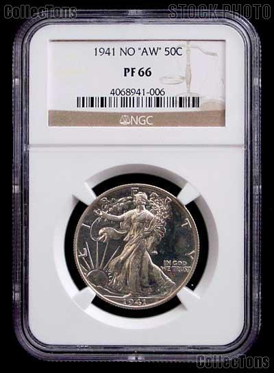 1941 No "AW" Walking Liberty Silver PROOF Half Dollar in NGC PF 66