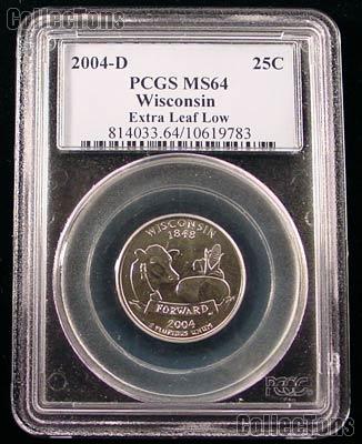 2004-D "Extra Leaf Low" Wisconsin State Quarter in PCGS MS 64