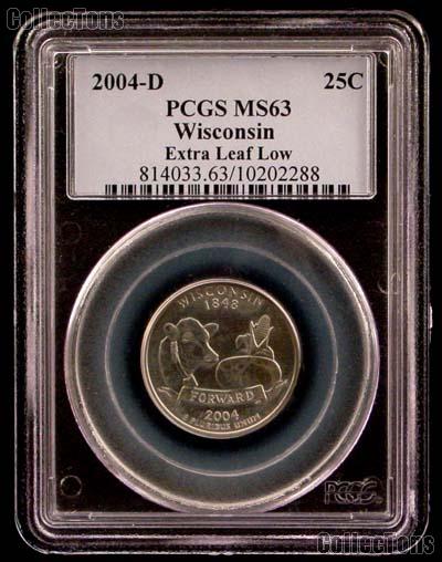 2004-D "Extra Leaf Low" Wisconsin State Quarter in PCGS MS 63