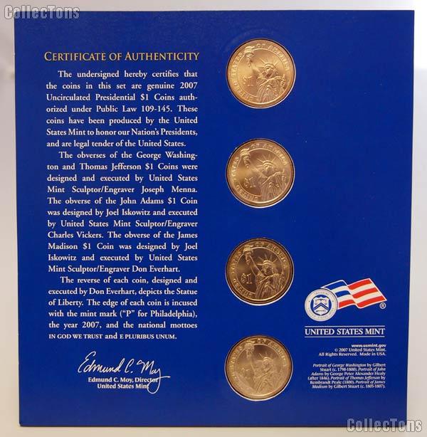 2007 Presidential Dollar Coin Uncirculated Philadelphia (P) Set 4 Coins - From US Mint