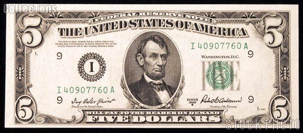 Five Dollar Bill Green Seal FRN Series 1950 US Currency CU Crisp Uncirculated