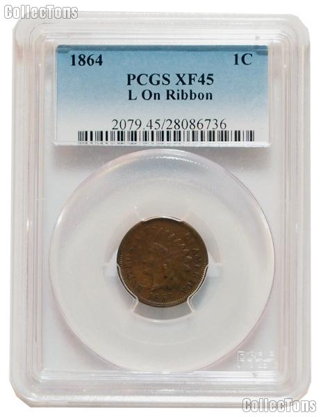 1864 Indian Head Cent L On Ribbon in PCGS XF 45