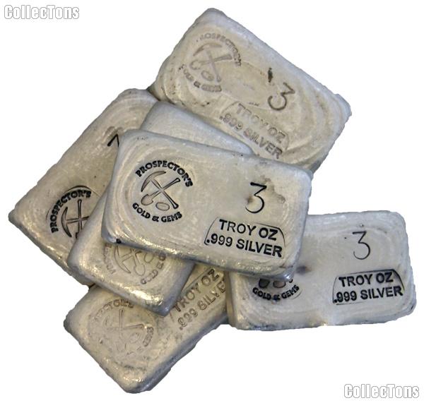 Prospector's Gold and Gems 3 Troy Ounce .999 SILVER Bars