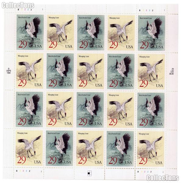 1994 Cranes 29 Cent US Postage Stamp MNH Sheet of 20 Scott #2867 - #2868