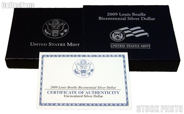 Dollar 2009-P US Mint Louis Braille Silver Commem UNC Education Set in Box  w/COA Gem Uncirculated - Still Sealed in OGP.