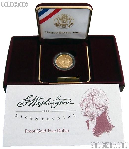 1999-W George Washington Bicentennial PROOF $5 Gold Commemorative Coin