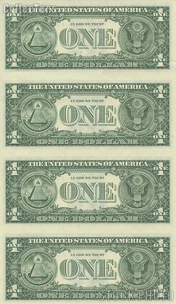 2003 George Washington $1 Bill Uncut Currency Sheet of 4 Bills