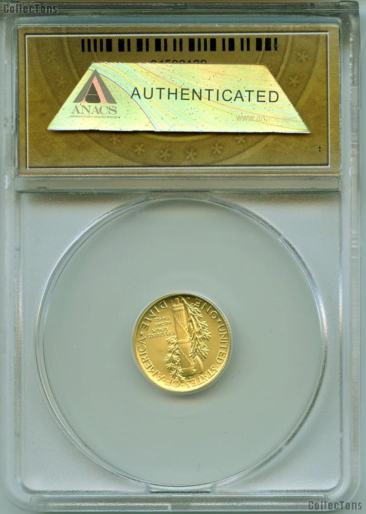 2016-W GOLD Mercury Dime in ANACS SP70