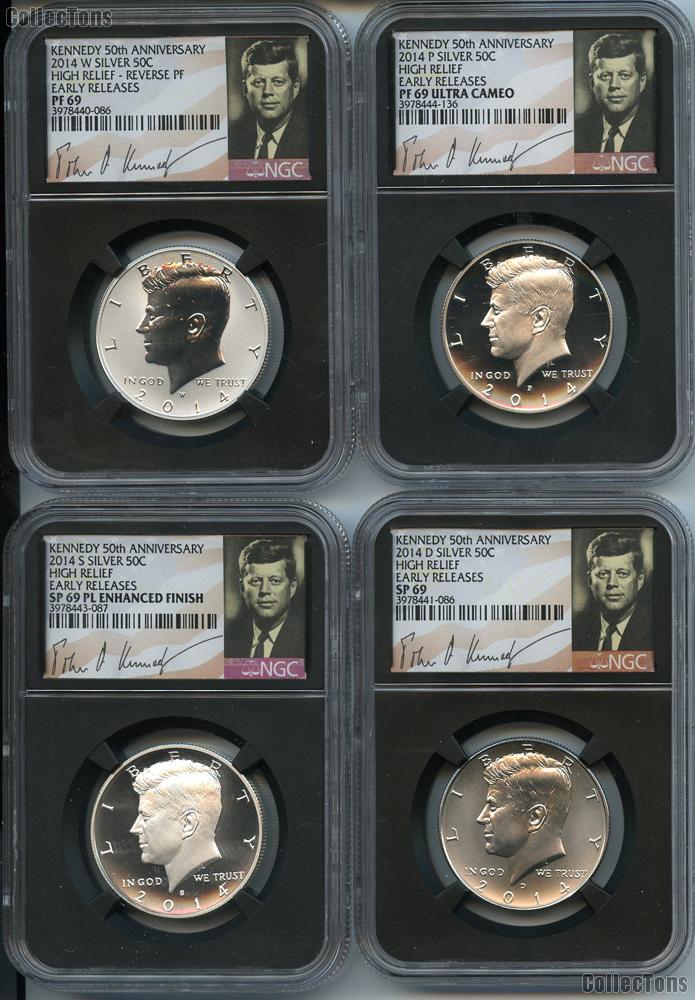 2014 Silver Kennedy Half Dollar - 50th Anniversary 4-Coin Set in NGC 69 Early Releases Retro Holders