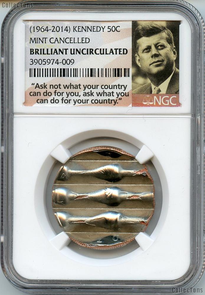 Kennedy Half Dollar MINT CANCELLED Waffle Coin in NGC Brilliant Uncirculated (BU)