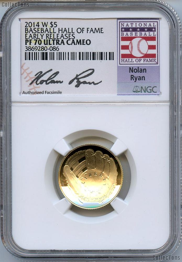 2014-W National Baseball Hall of Fame Nolan Ryan Commemorative Gold Proof $5 Coin in NGC PF 70 ULTRA CAMEO Early Releases