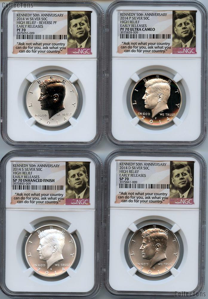 2014 Silver Kennedy Half Dollar - 50th Anniversary 4-Coin Set in NGC 70 Early Releases