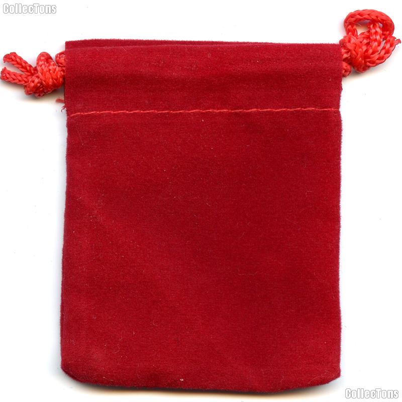 Drawstring Pouch 5x7.5 Red Velour Bag for Coins & Valuables