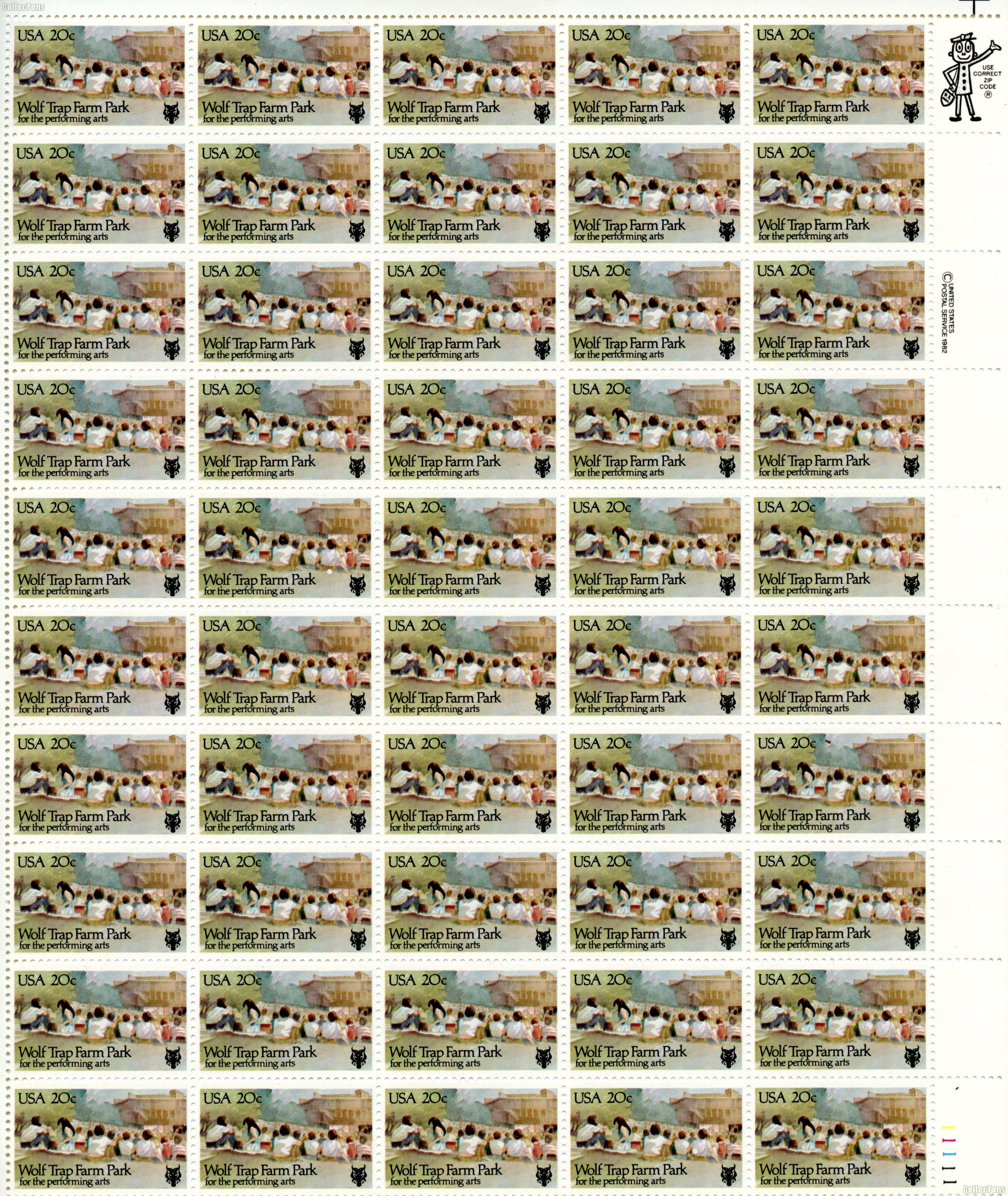 1982 Wolf Trap Farm Park 20 Cent US Postage Stamp MNH Sheet of 50 Scott ...