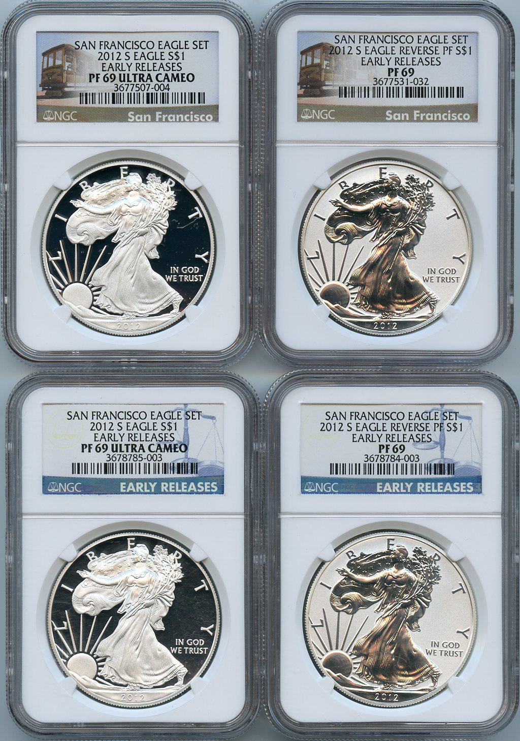 2012-S American Silver Eagle San Francisco Set - Proof NGC PF 69 ULTRA CAMEO & Reverse Proof PF 69