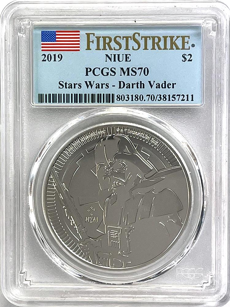 2019 Darth Vader Star Wars 1oz Silver Coin from Niue in PCGS First Strike MS 70