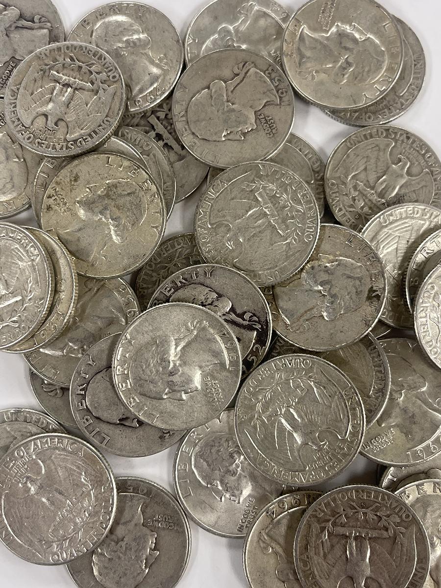 90% U.S. Silver Washington Quarters - Pre 1965 - $1 Face Value Lots