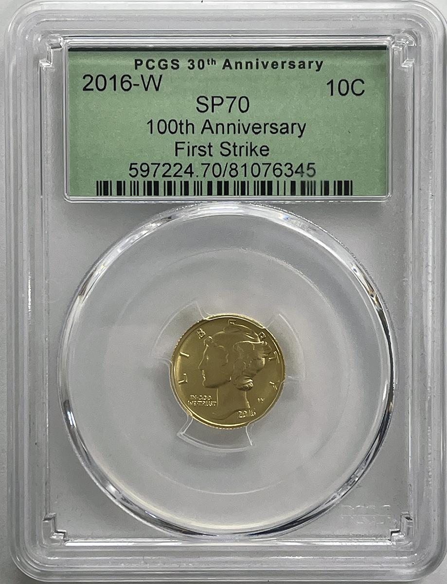 2016-W GOLD Mercury Dime in PCGS SP70 First Strike