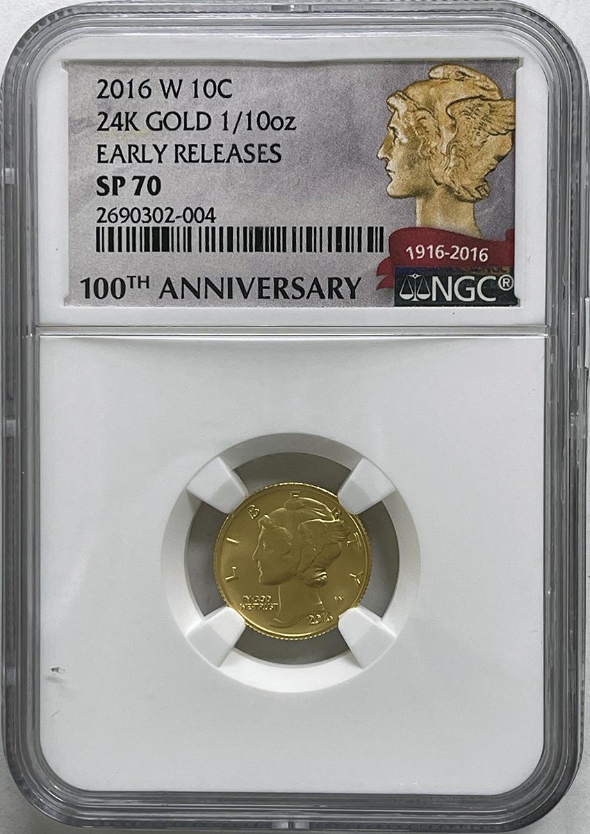 2016-W GOLD Mercury Dime in NGC SP 70 Early Releases