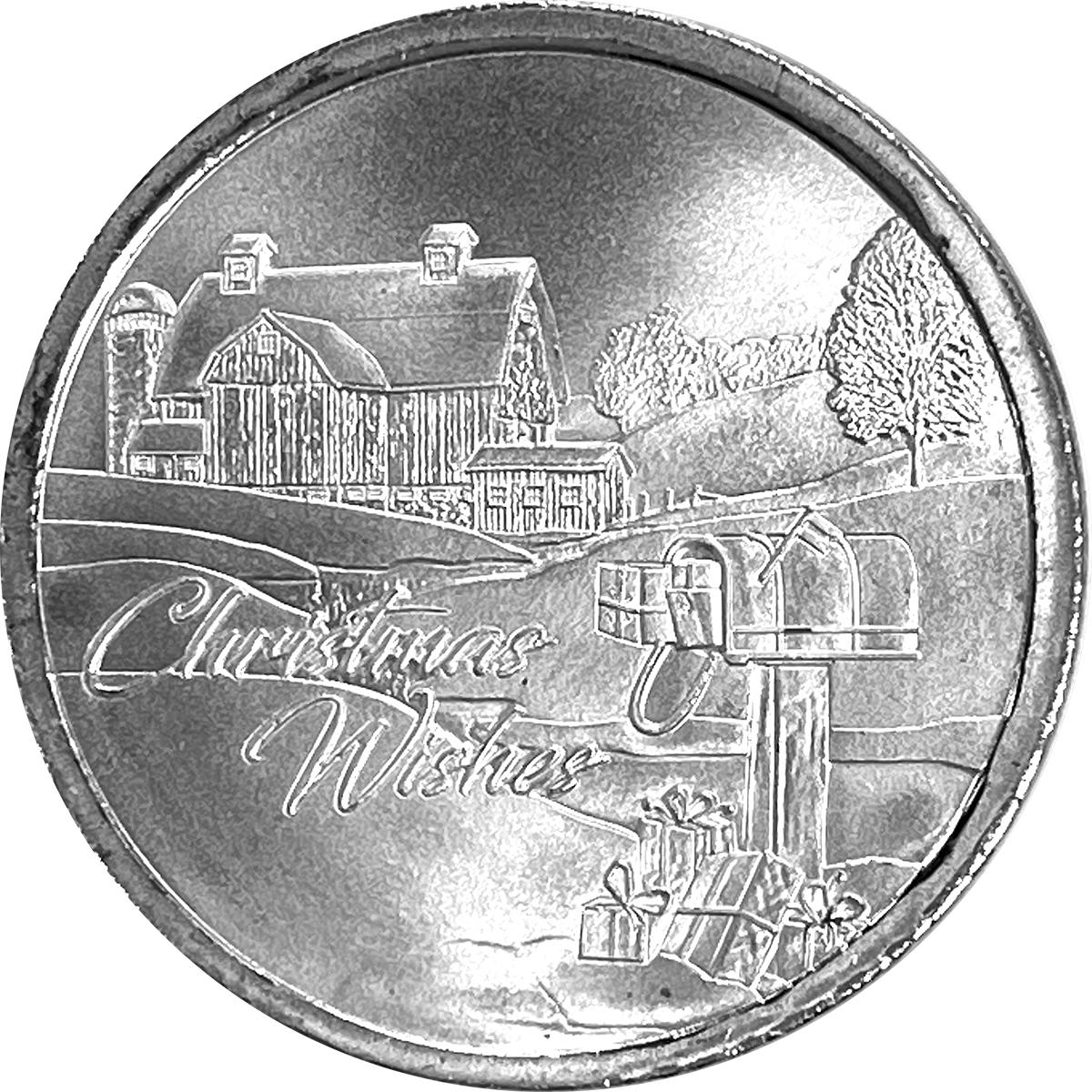 1-Ounce .9999 Fine SILVER Barn Christmas Round in Capsule