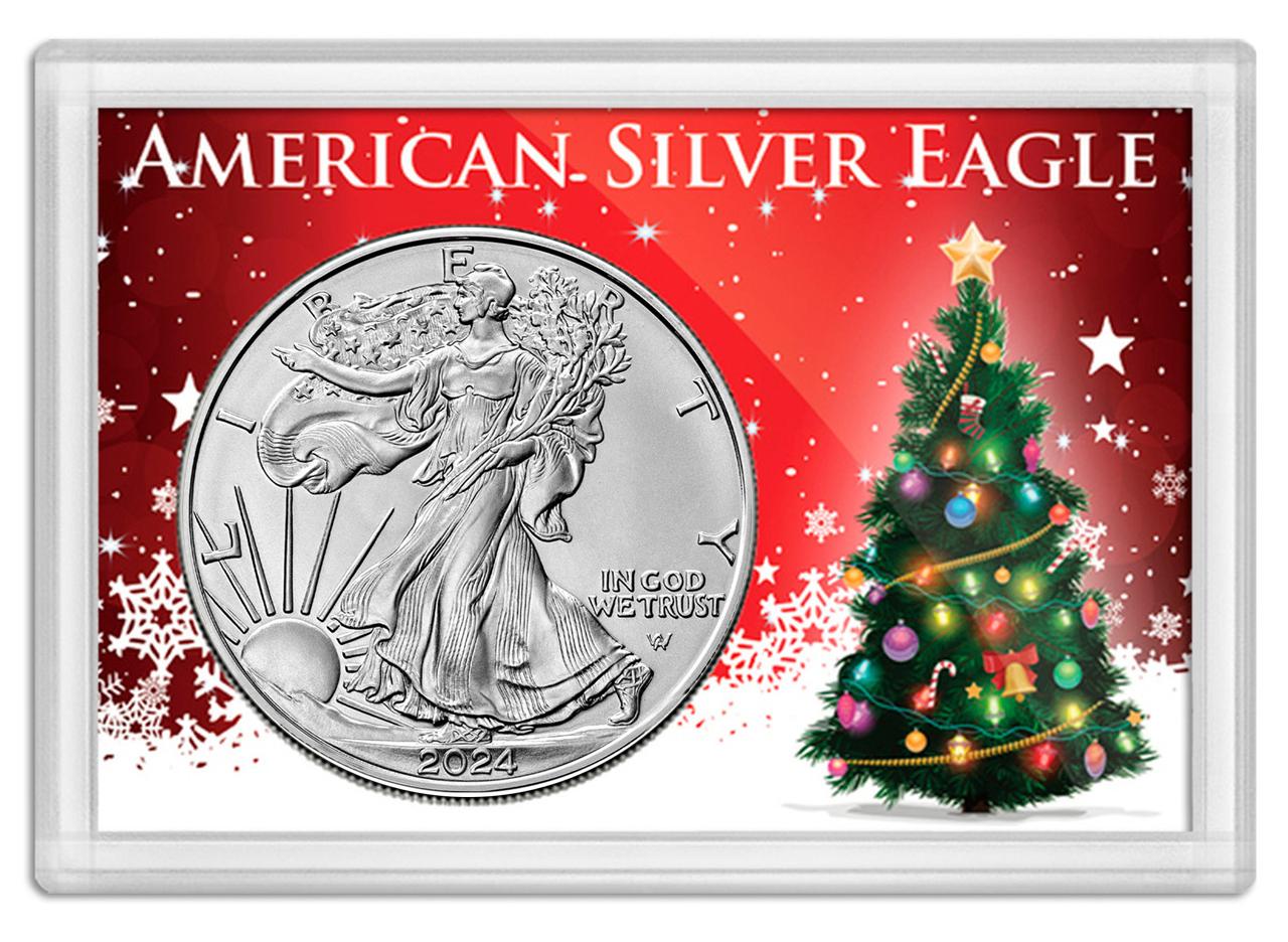 2024 American Silver Eagle in Christmas Tree 2x3 Holder