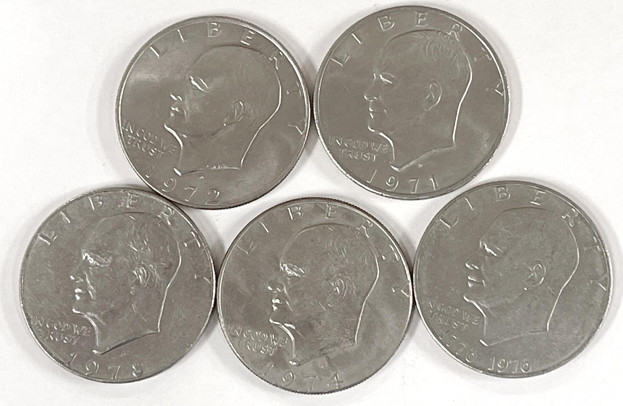 5 Different Eisenhower Ike Dollars 1971-1978