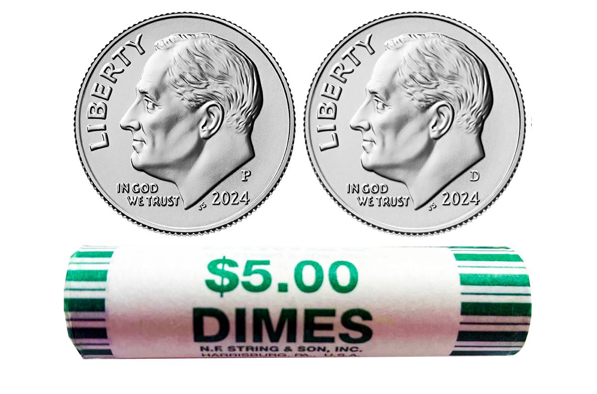 2024 P&D Roosevelt Dime Bank Wrapped Rolls Gem BU